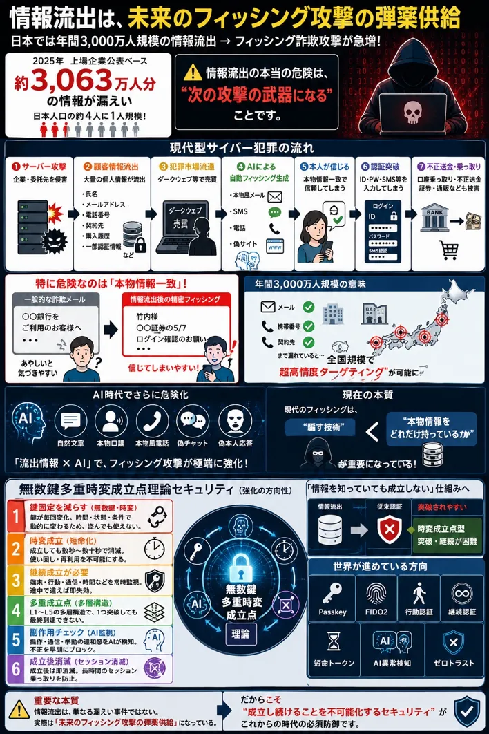 情報漏洩後の犯罪連鎖を示す図