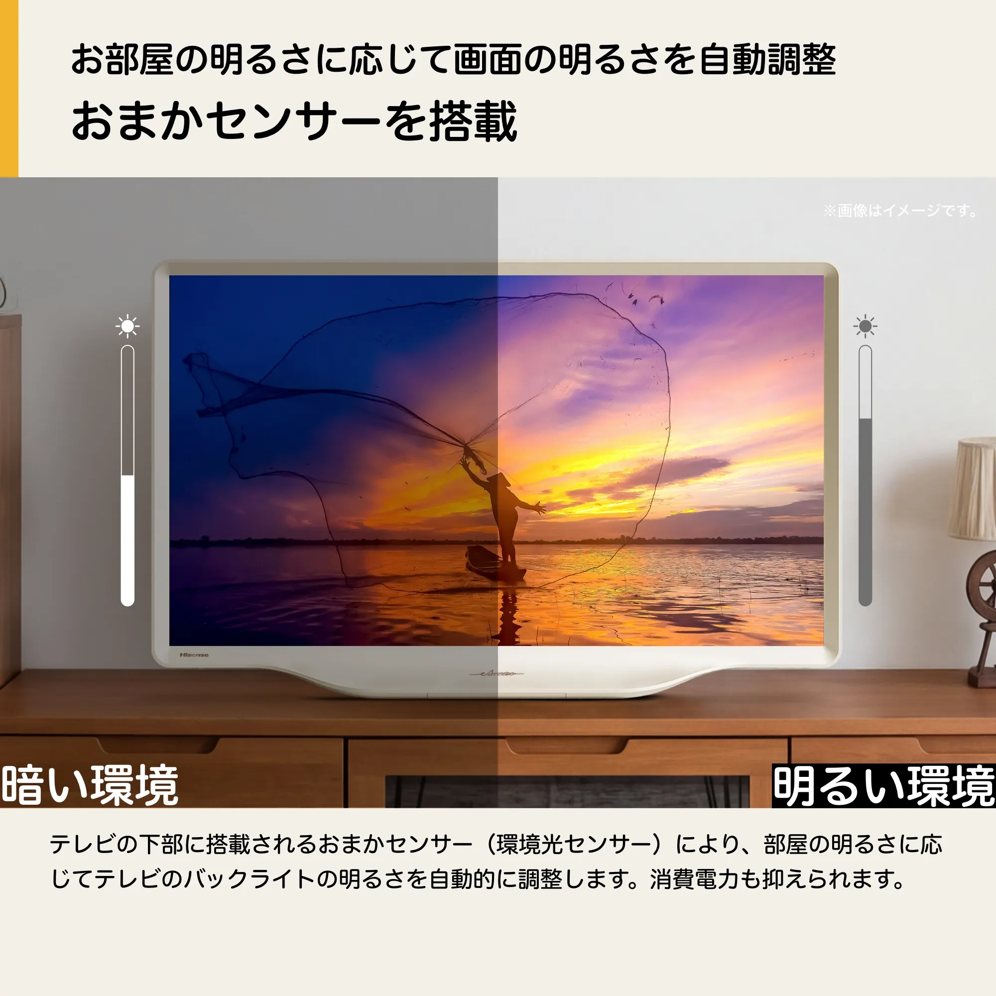 おまかセンサーによる画面の明るさ自動調整イメージ
