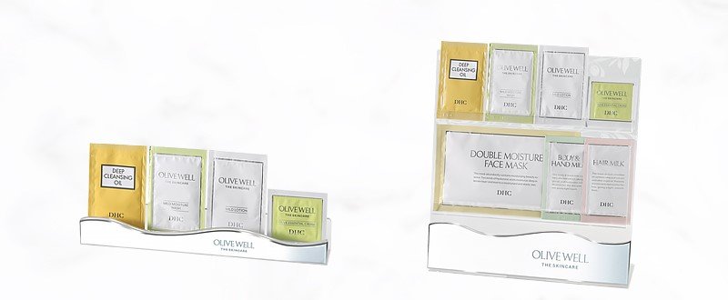 「オリーブウェル」専用什器へのアメニティ陳列例