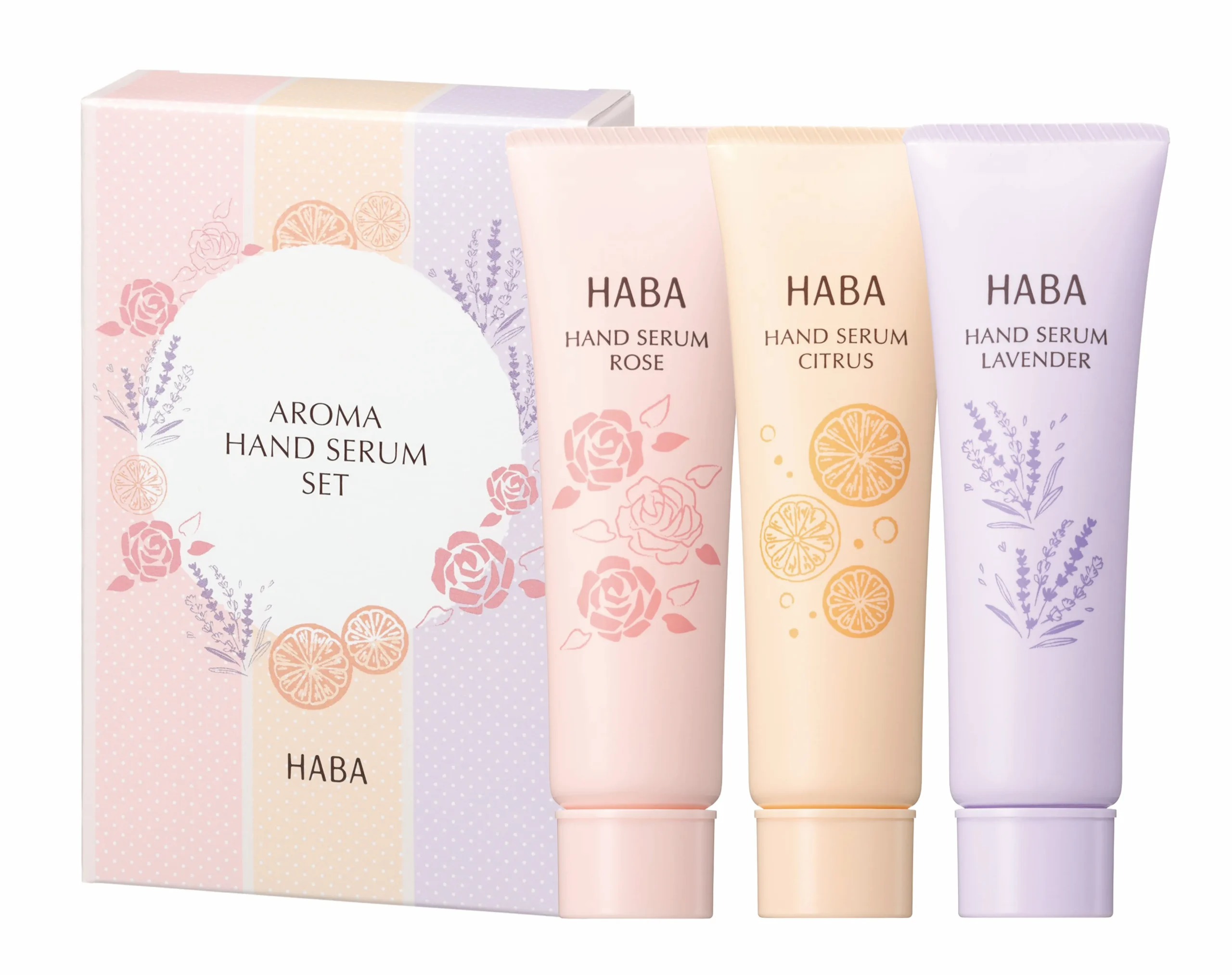 「アロマハンドセラムセット」の化粧箱と3本のチューブ