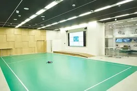 天井カメラと連携する大型モニターを備えたCACボッチャコート