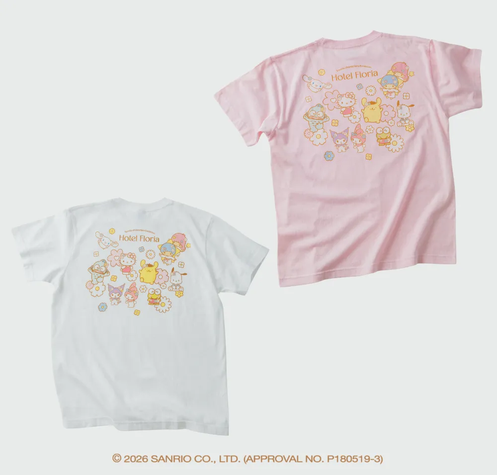 「Hotel Floria」Tシャツのピンクと白