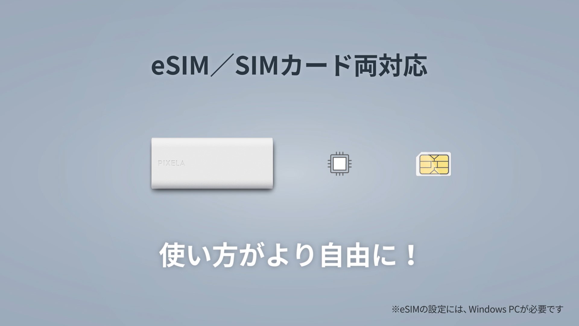 PIX-MT200eのeSIM/SIMカード両対応を示す図解