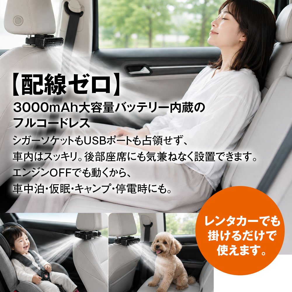 後部座席に取り付けた「K-FAN18-B」