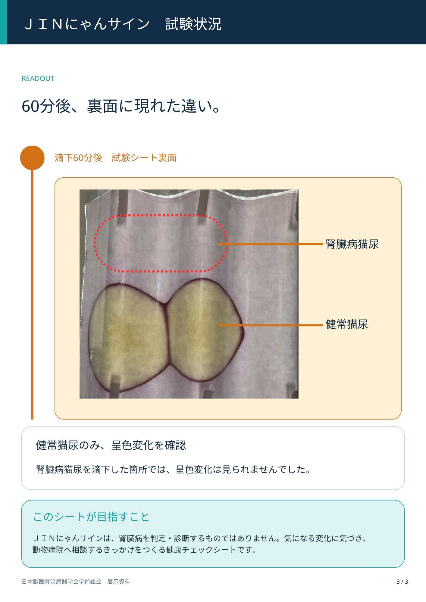 「JINにゃんサイン」滴下60分後のシート裏面呈色変化比較