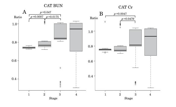猫の慢性腎臓病ステージ別BUN・Cr推移グラフ
