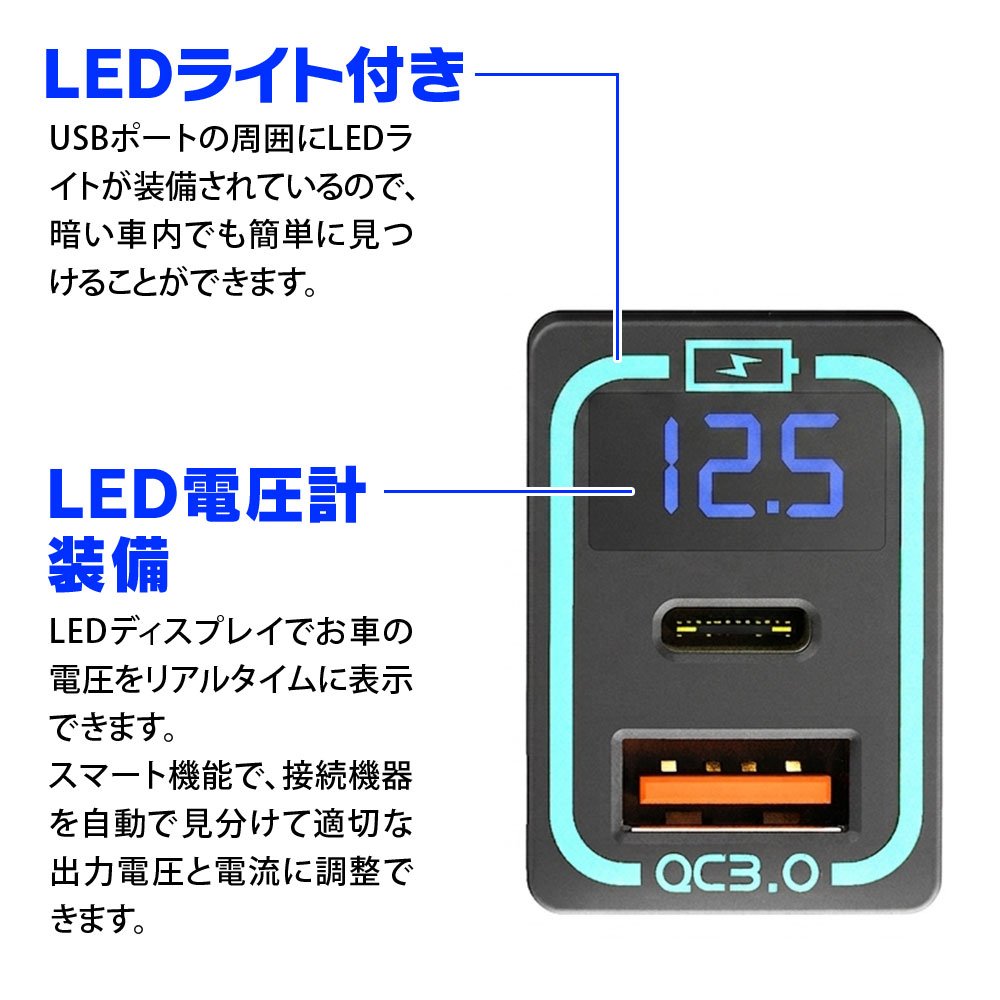 「K-USB02-T1B」のLEDライトとLED電圧計を示す図