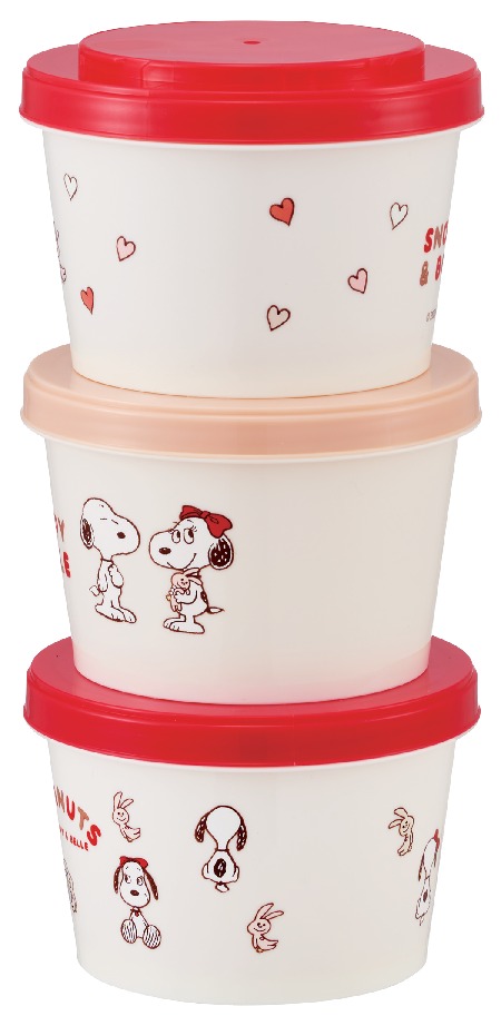 スケーター SNOOPY&BELLE ジョイント式薄肉保存容器3Pセット 別面のイラスト