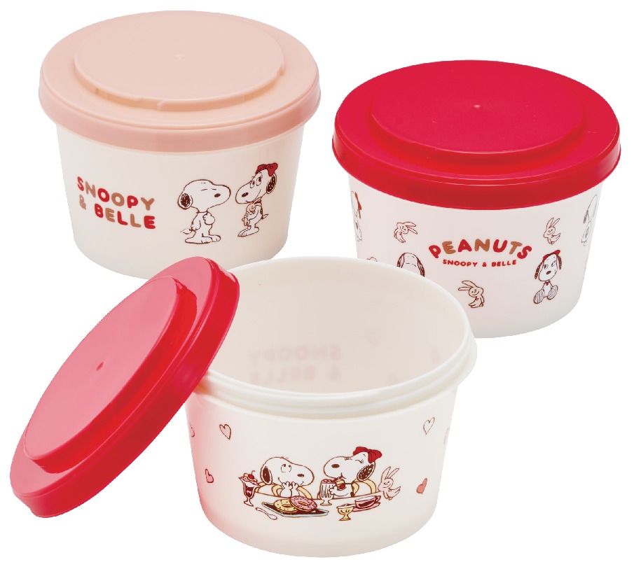 スケーター SNOOPY&BELLE ジョイント式薄肉保存容器3Pセット 開けた状態
