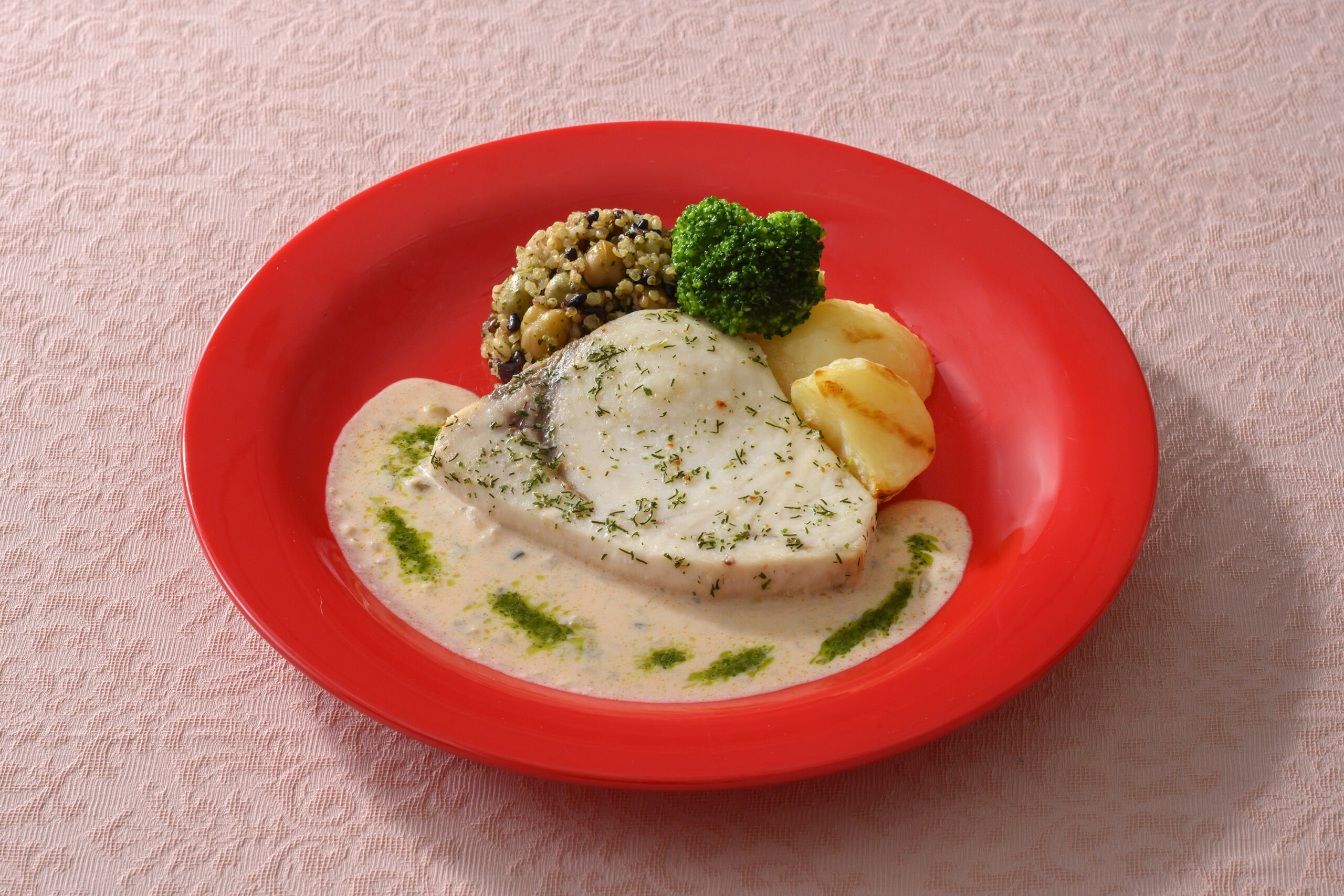 メカジキのオーブン焼き、トマト豆乳ソース