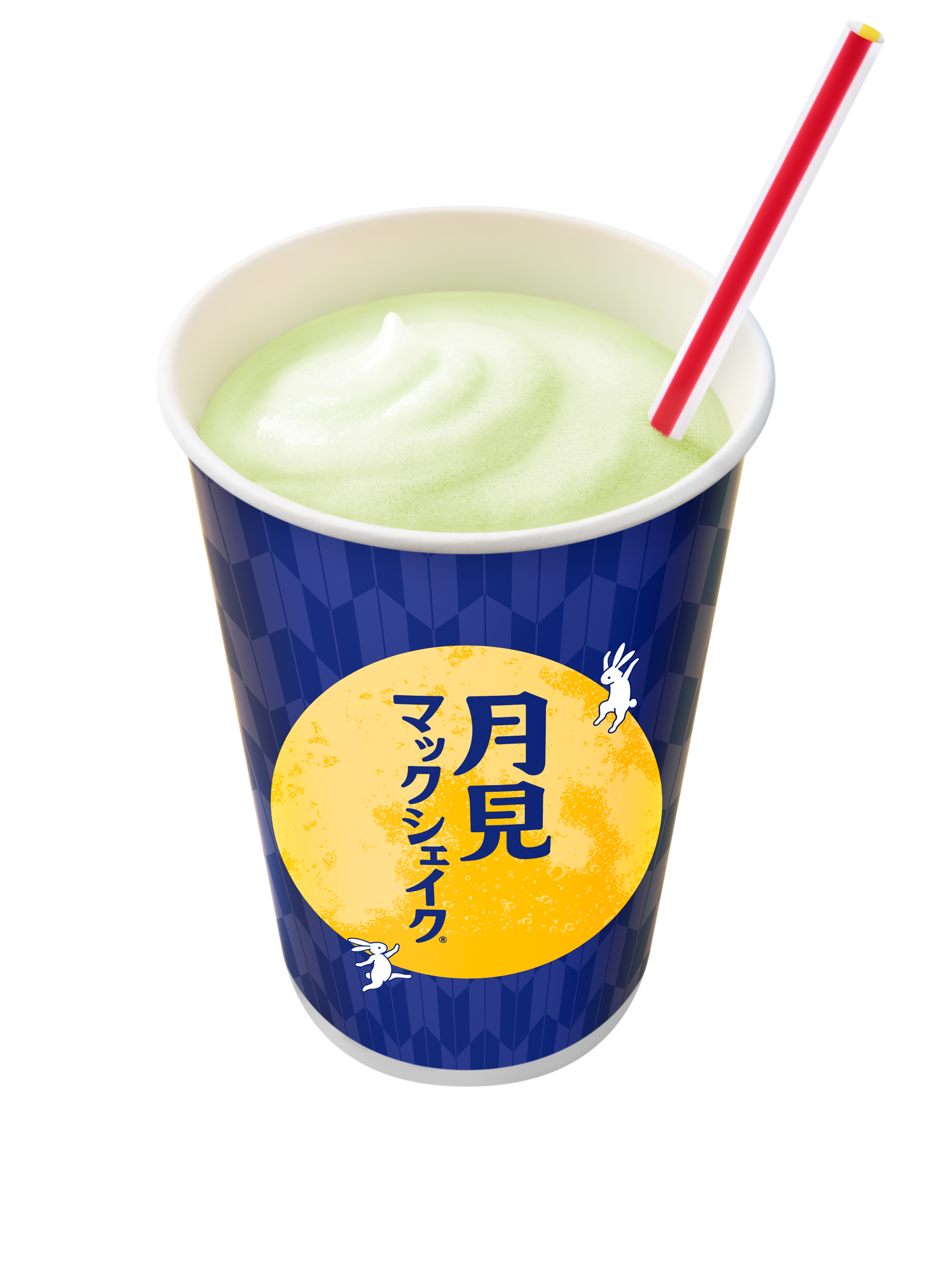 月見柄の青いカップに入った「月見マックシェイク 長野県産シャインマスカット」