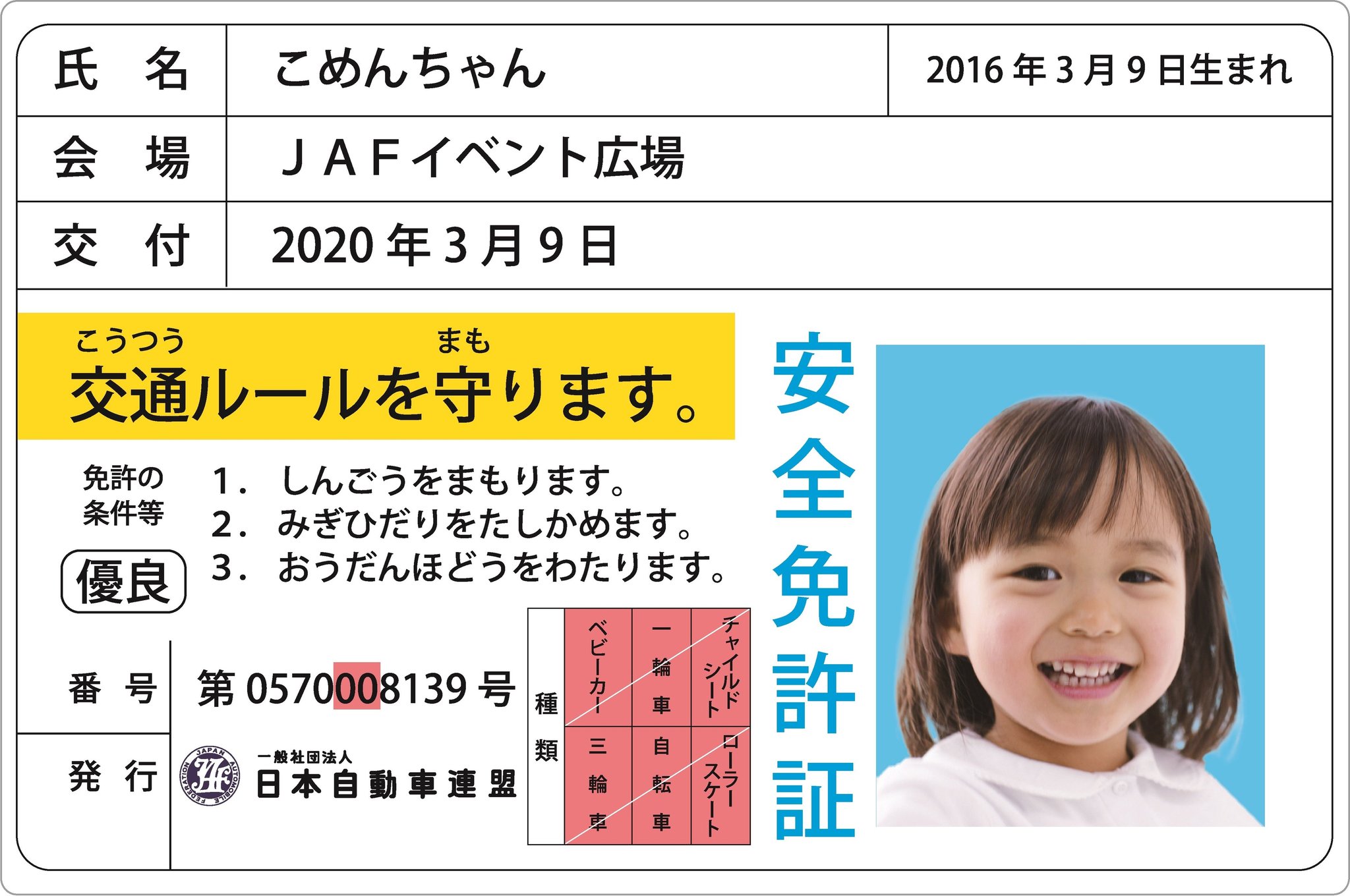 子ども安全免許証 / 子ども安全免許証(イメージ)