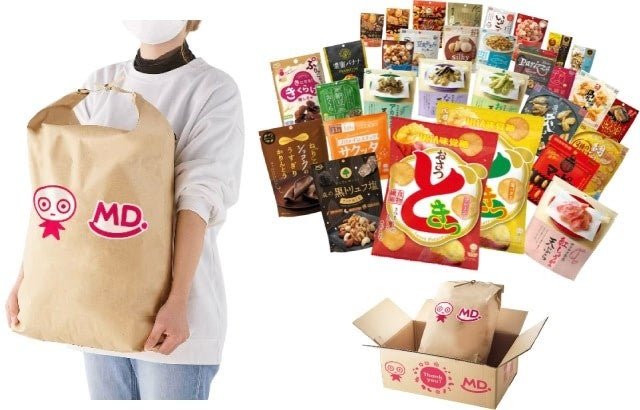 「おつまみセレクション スナック福袋」を抱える人物
