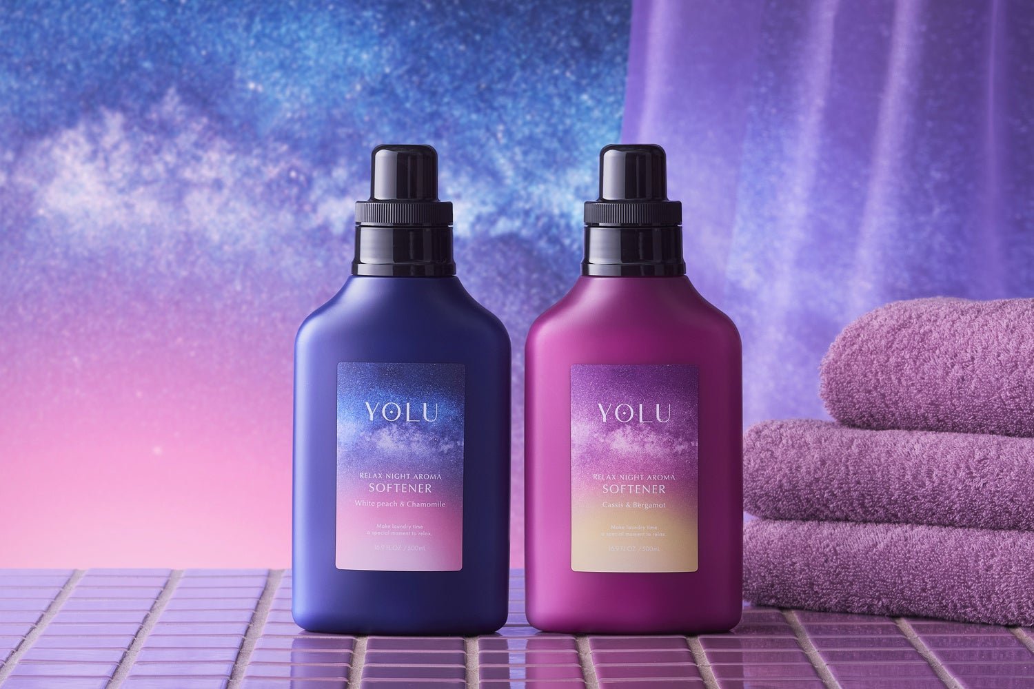 YOLU「リラックスナイトアロマ柔軟剤」ホワイトピーチ&カモミール、カシス&ベルガモット