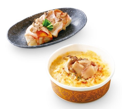 松茸と舞茸のピザフォカッチャ・マカロニチーズグラタン