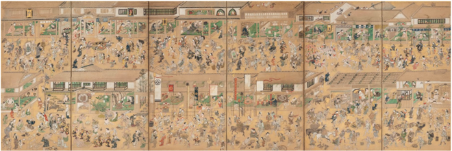「月次風俗諸職図屏風」(右隻)