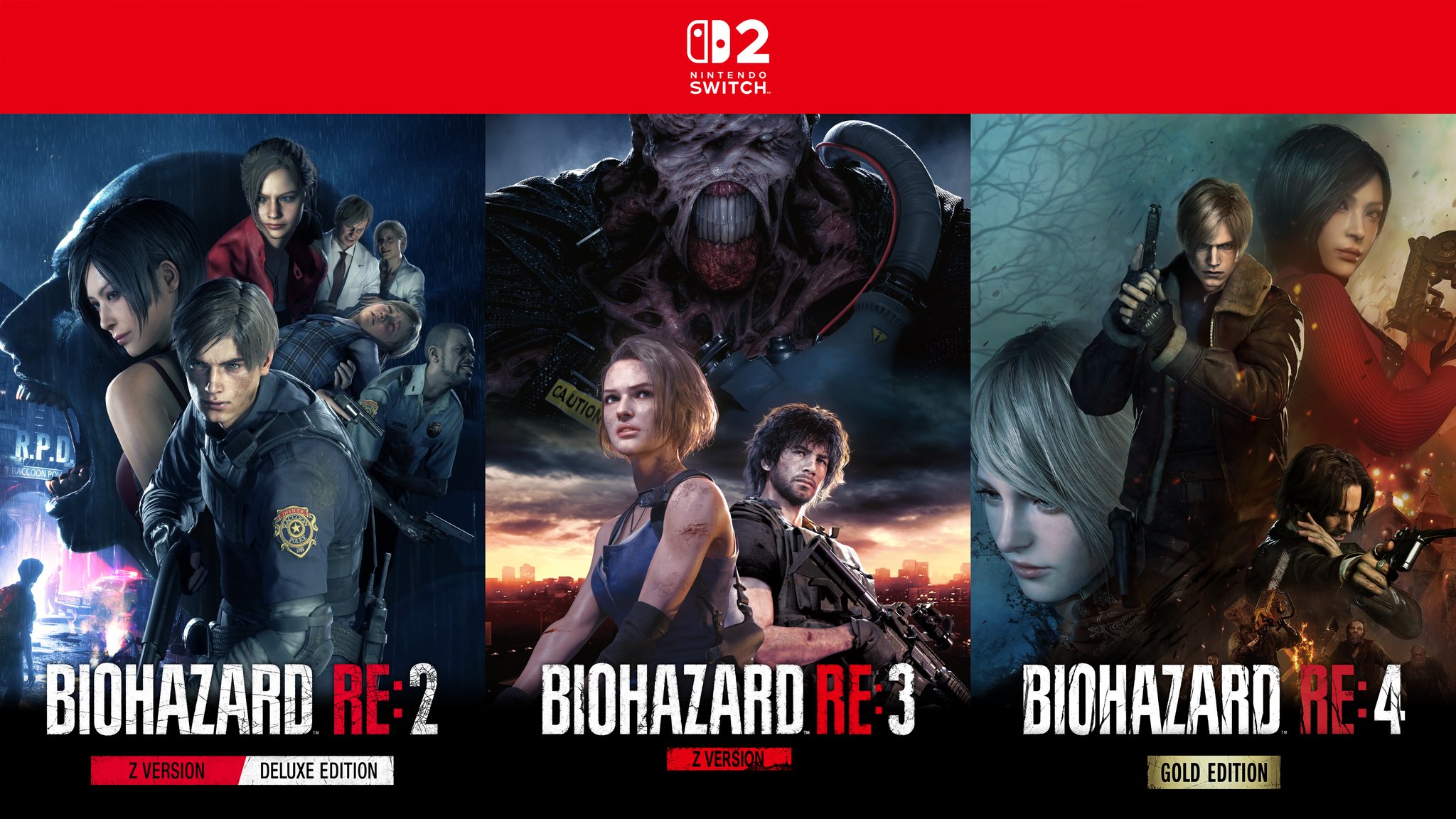 「バイオハザード RE:2」、「バイオハザード RE:3」、「バイオハザード RE:4」の3作品がNintendo Switch 2 に登場