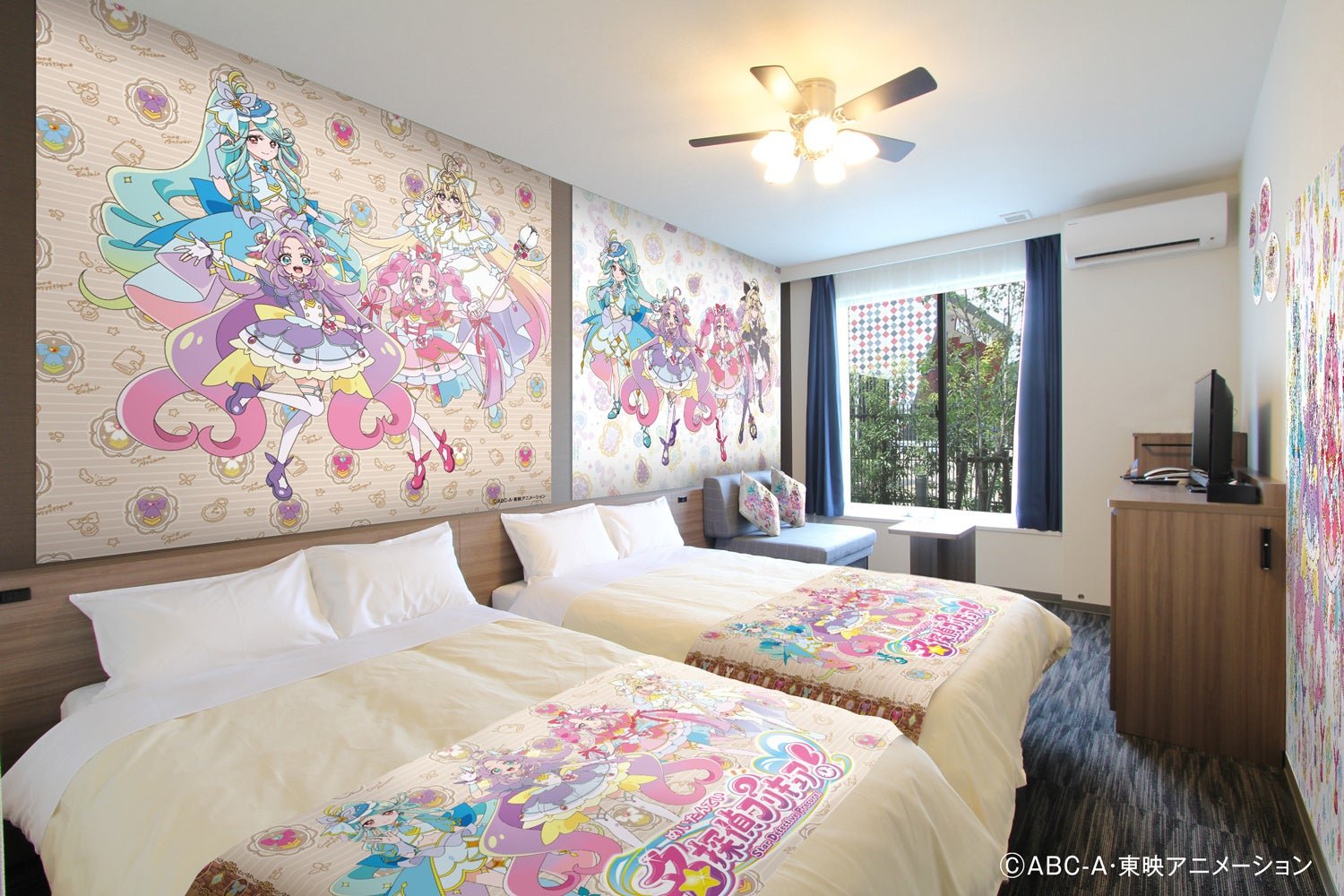 名探偵プリキュア！コラボルームのウォールアートとベッドランナー