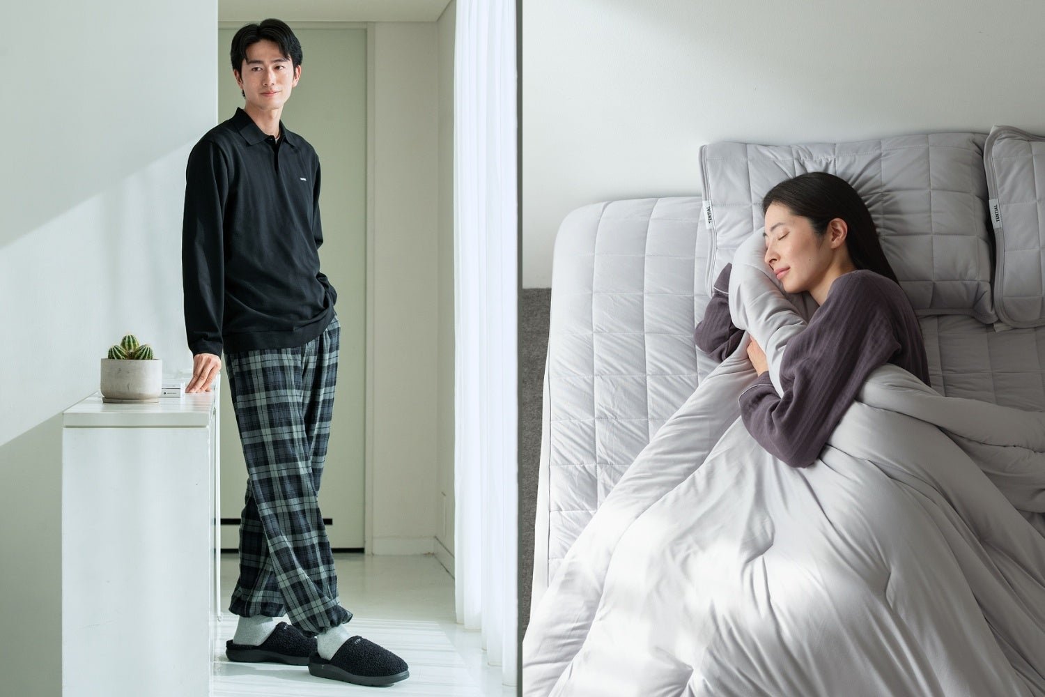TENTIALルームウェアと寝具の着用イメージ