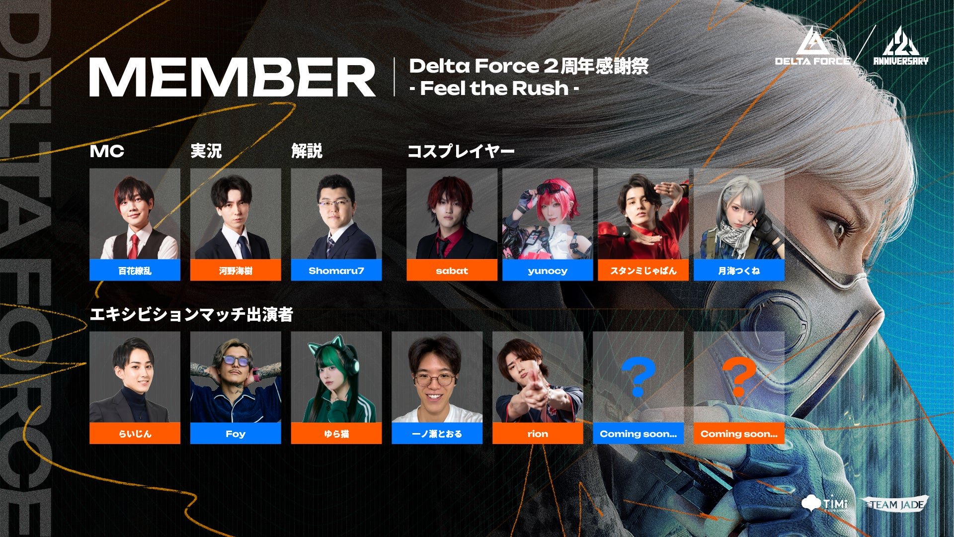 「Delta Force 2周年感謝祭 ～Feel the Rush～」出演ゲスト一覧