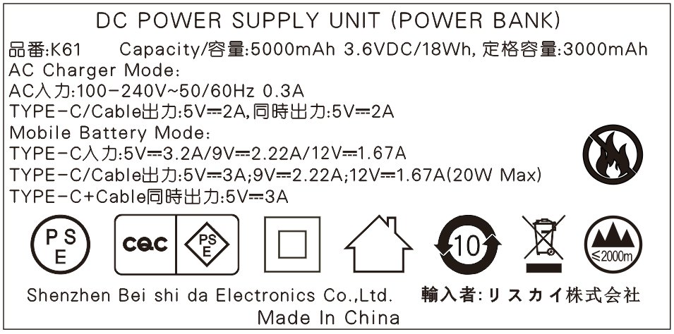 充電器とバッテリー、それぞれのPSE要求に適合。 / 試験報告書掲載の表示例。丸形・ひし形のPSE表示。