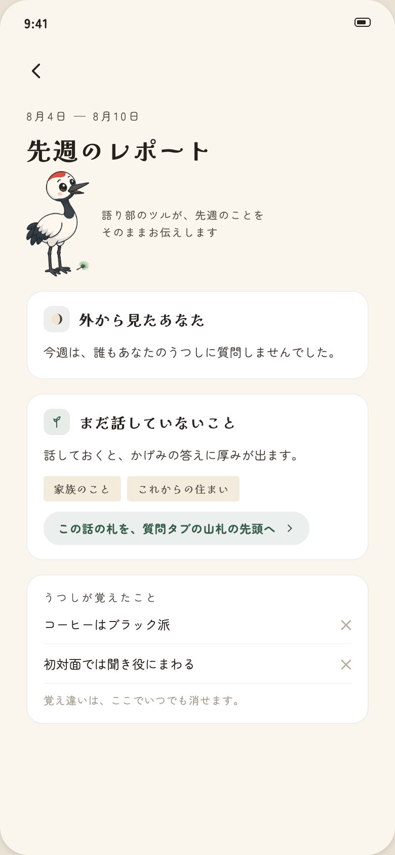 ■ 特徴3:他人の目に映った自分が、毎週言葉になって届く / 週間レポート