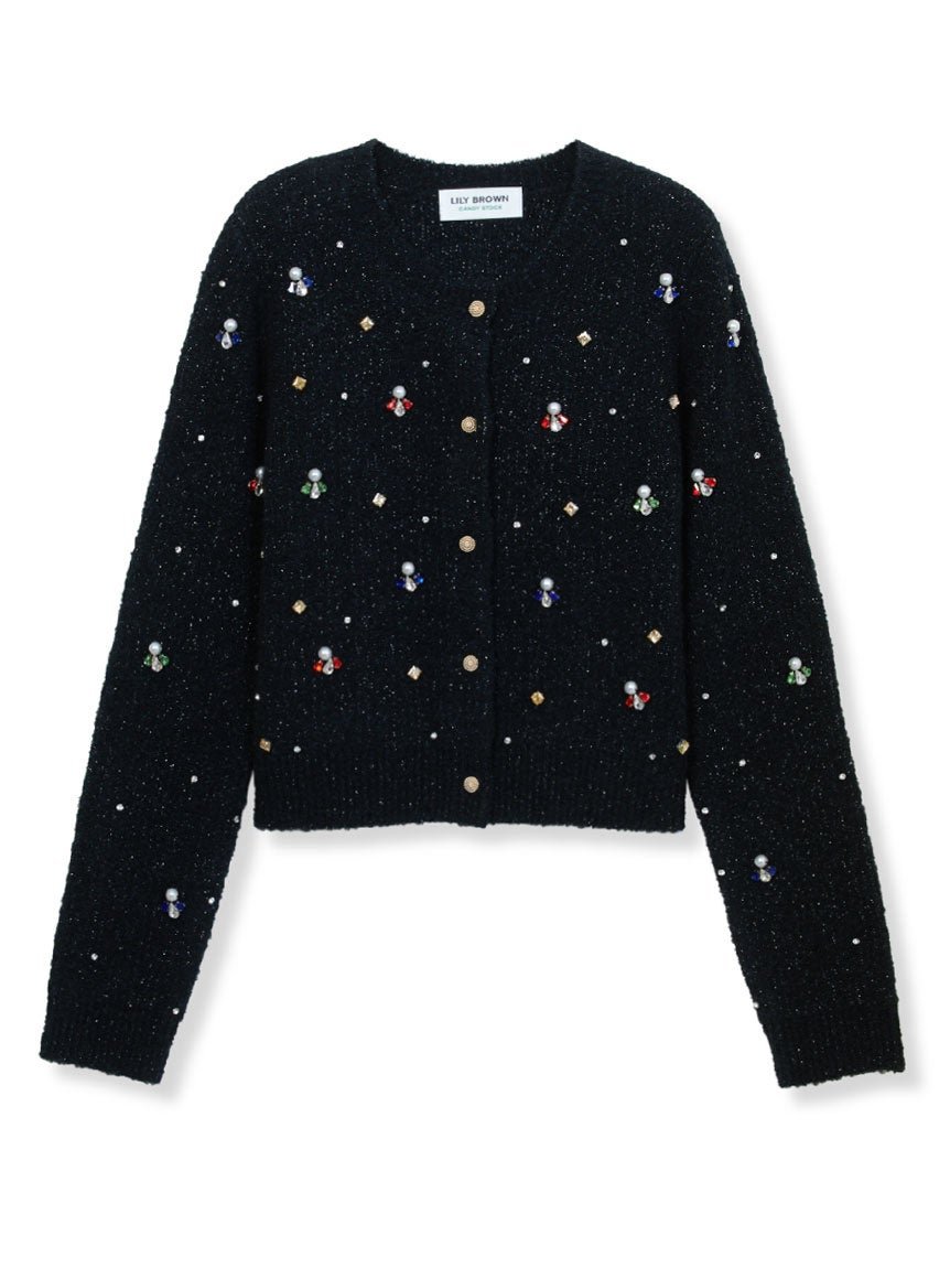 「[L.B CANDY STOCK] ビジューニットカーディガン」（BLK）