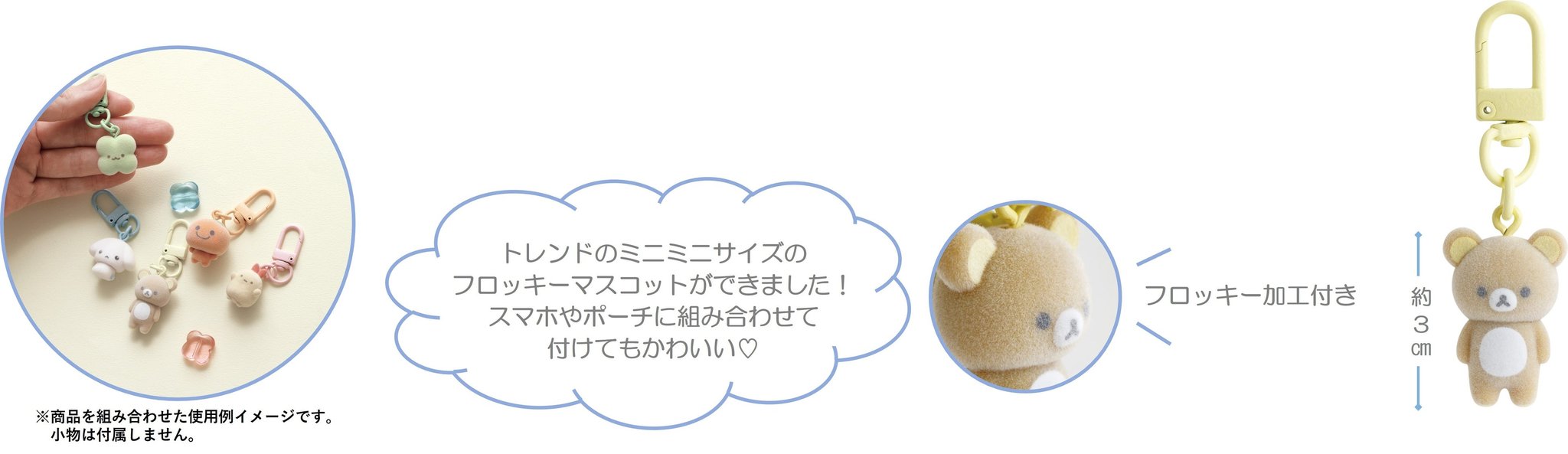 「ぷちフロッキーマスコット」の使用イメージとサイズ約3cm