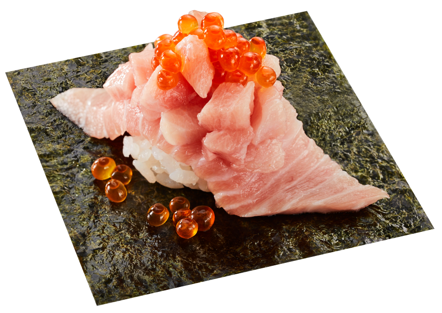 大とろといくらを盛った「ほおばる贅沢！大とろ尽くし包み いくらのせ」