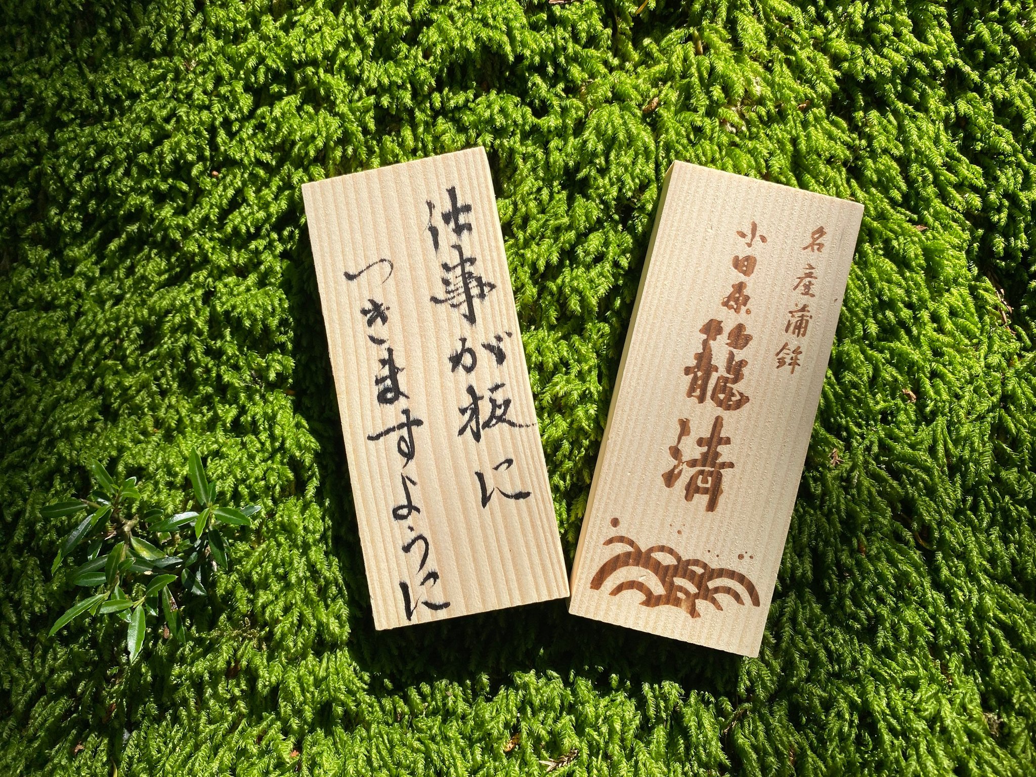 願い事を書いたかまぼこ板と籠淸のかまぼこ板
