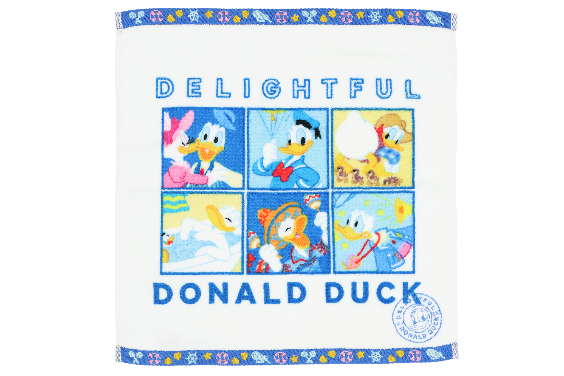 カラフルなコマ割り風アートのドナルドダックウォッシュタオル