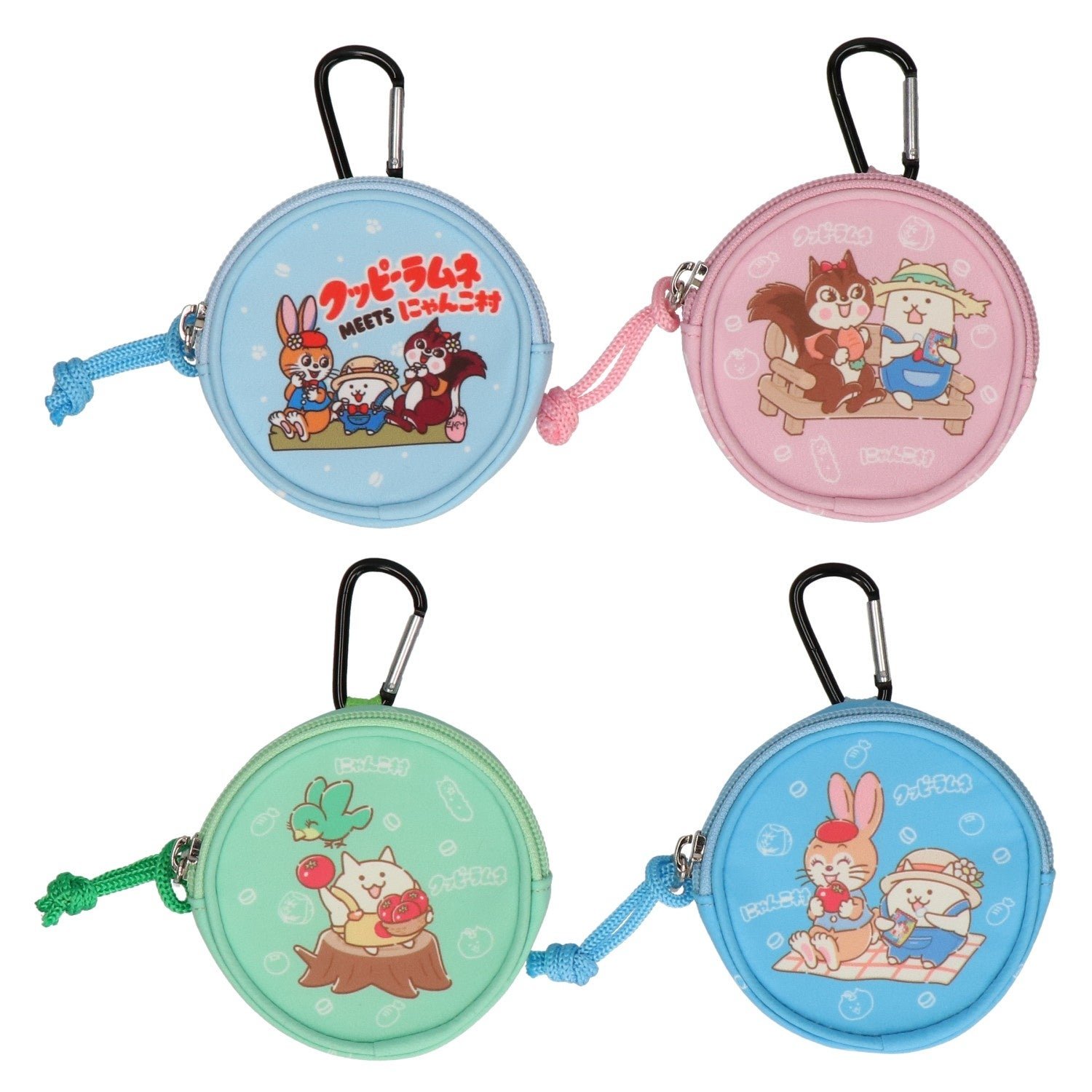 コラボアイテムが続々登場！ / クッピーラムネ×にゃんこ村 丸型ポーチ 各2,750円(税込)