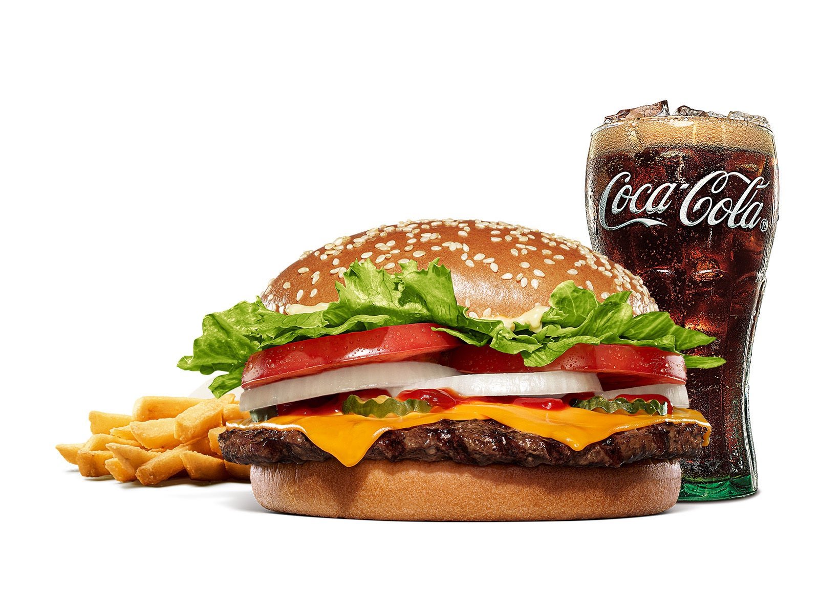『ワッパー チーズ セット』のハンバーガーとフライドポテト、ドリンク