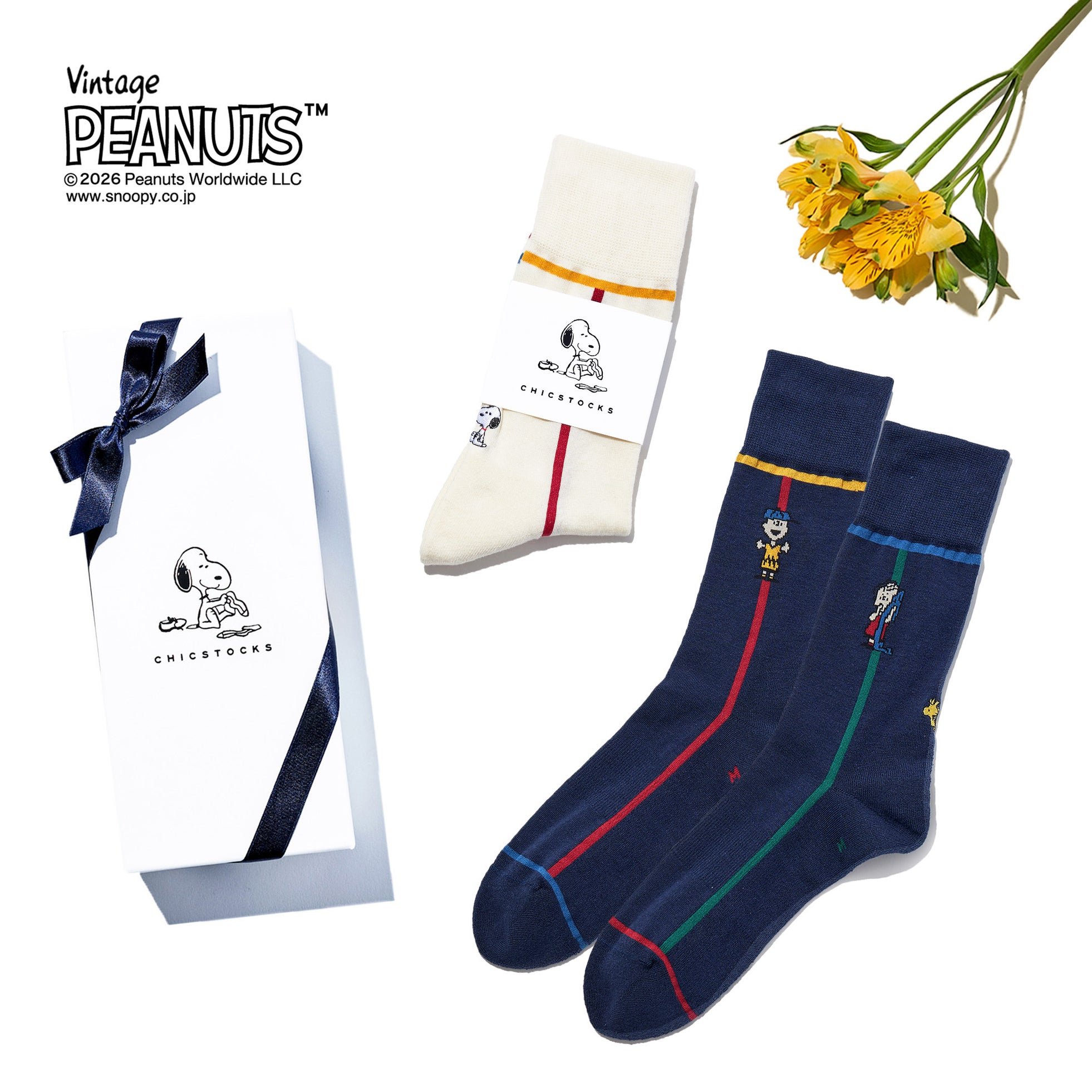 ギフトボックスとSNOOPY×CHICSTOCKS ピーナッツギャングのセット
