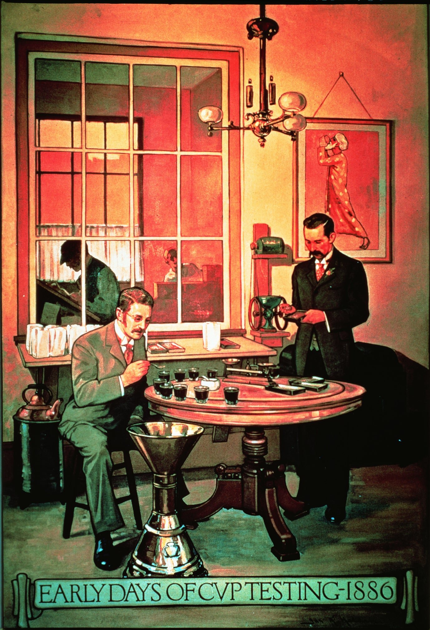 1886年当時のカップテストの様子を描いたイラスト「EARLY DAYS OF CUP TESTING・1886」
