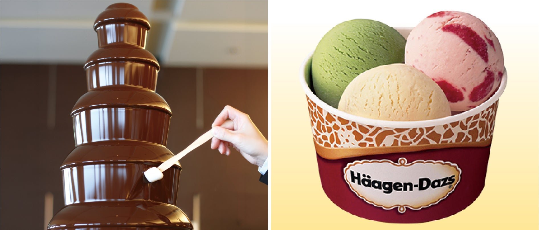 チョコレートファウンテンとハーゲンダッツアイスクリーム