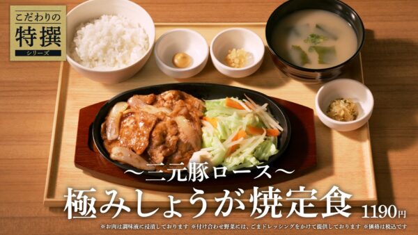 極みしょうが焼定食の商品構成と価格表示