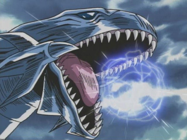 青いドラゴン型モンスターの咆哮シーン