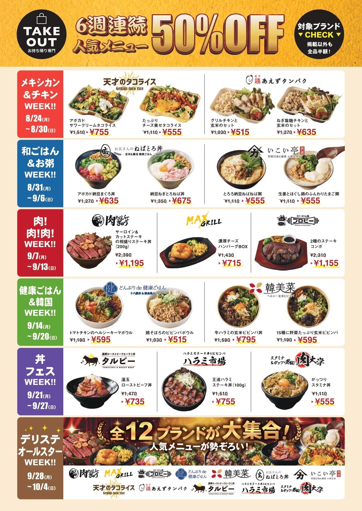 6週間のオープン記念半額祭スケジュール