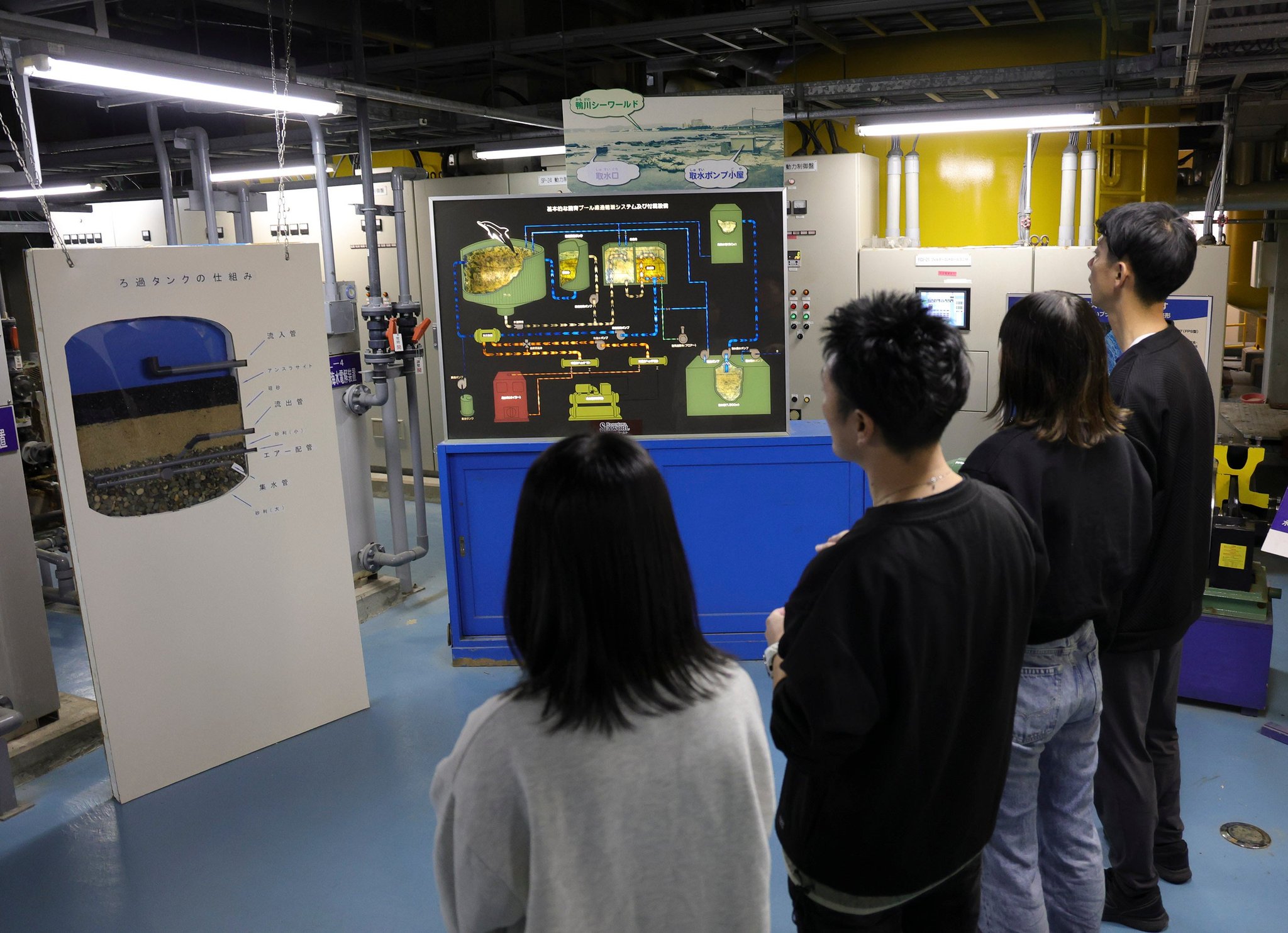 トロピカルアイランドの設備を見学する参加者