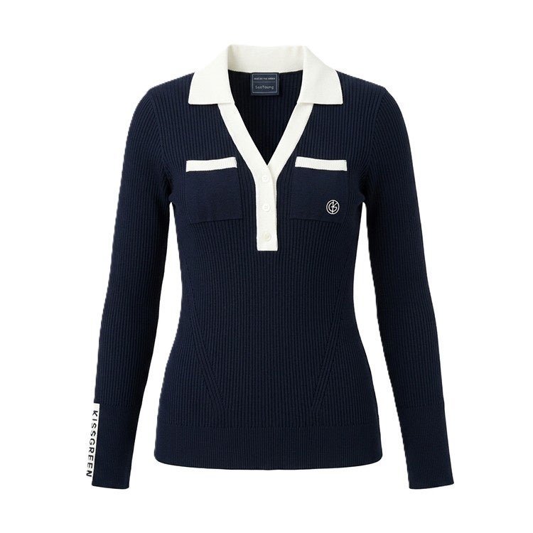Long-Sleeve Knit Polo(NAVY)
