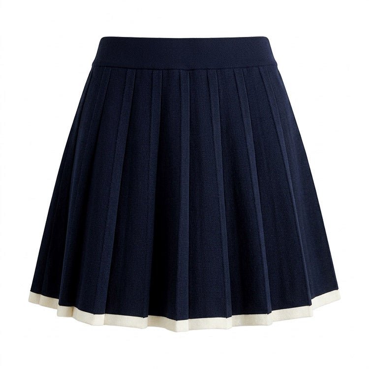 A-Line Pleated Knit Skirt(NAVY)