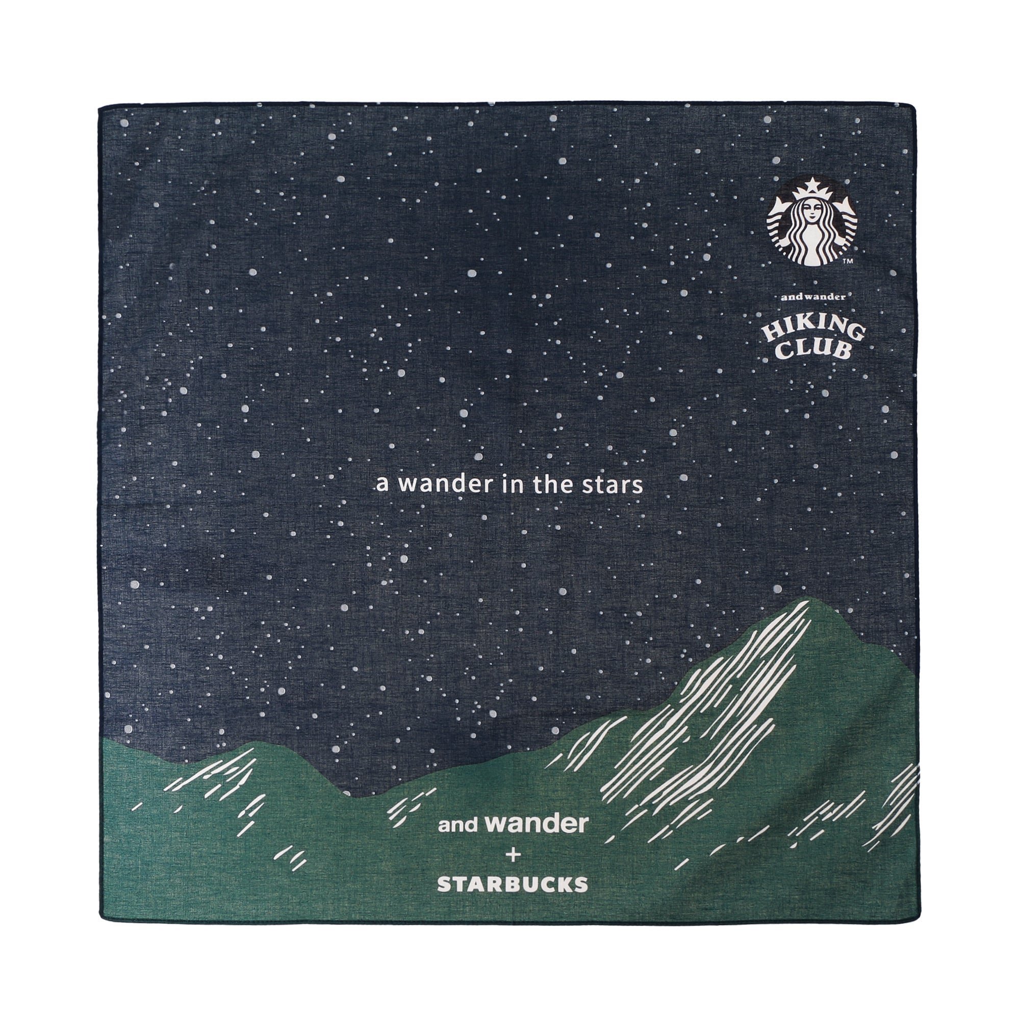 星空と山のイラストのand wander×STARBUCKSバンダナ