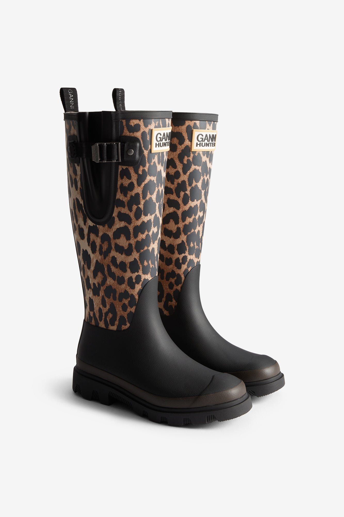 GANNI X HUNTER DOWNPOUR ADJUSTABLE LEOPARD&BLACK