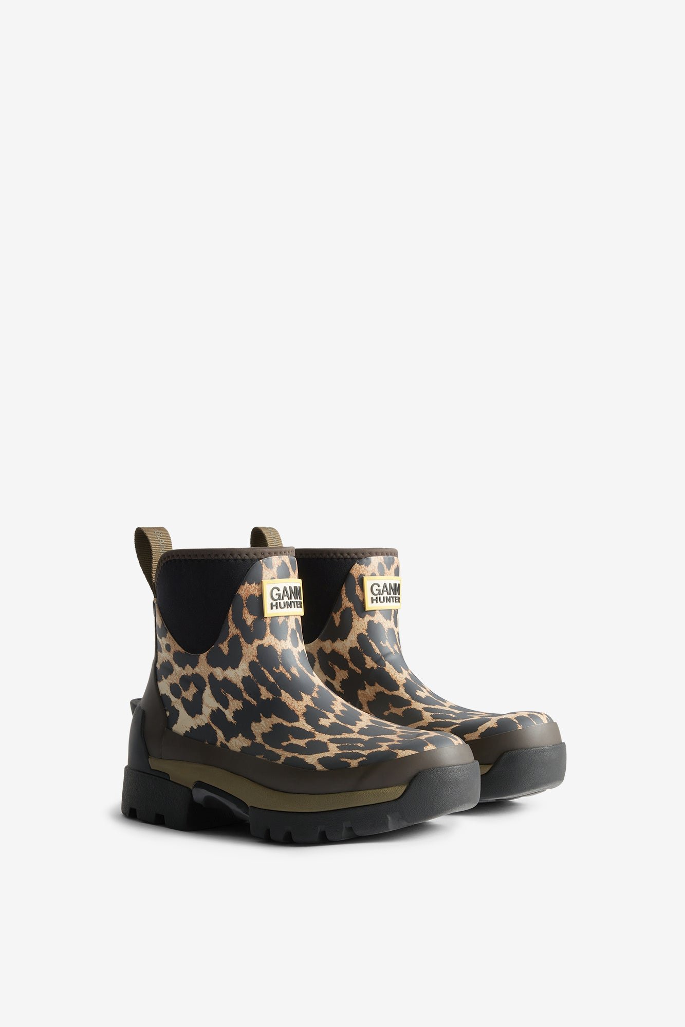 GANNI X HUNTER BALMORAL ANKLE BOOT LEOPARD PRINT&BLACK