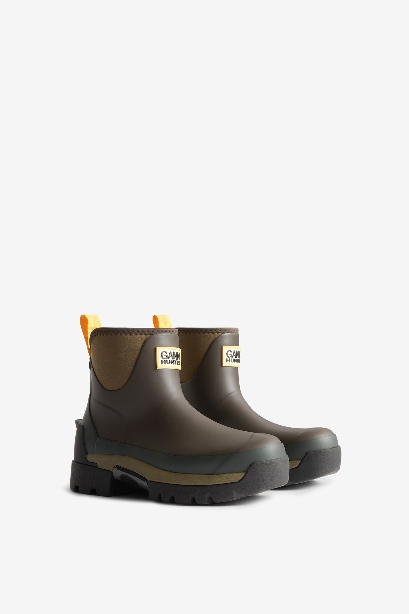 GANNI X HUNTER BALMORAL ANKLE BOOT CHOCOLATE BROWN&MILITARY OLIVE