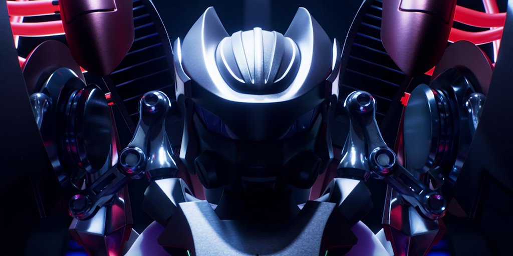 暗闇で光る装甲をまとったアーマードミュウツー