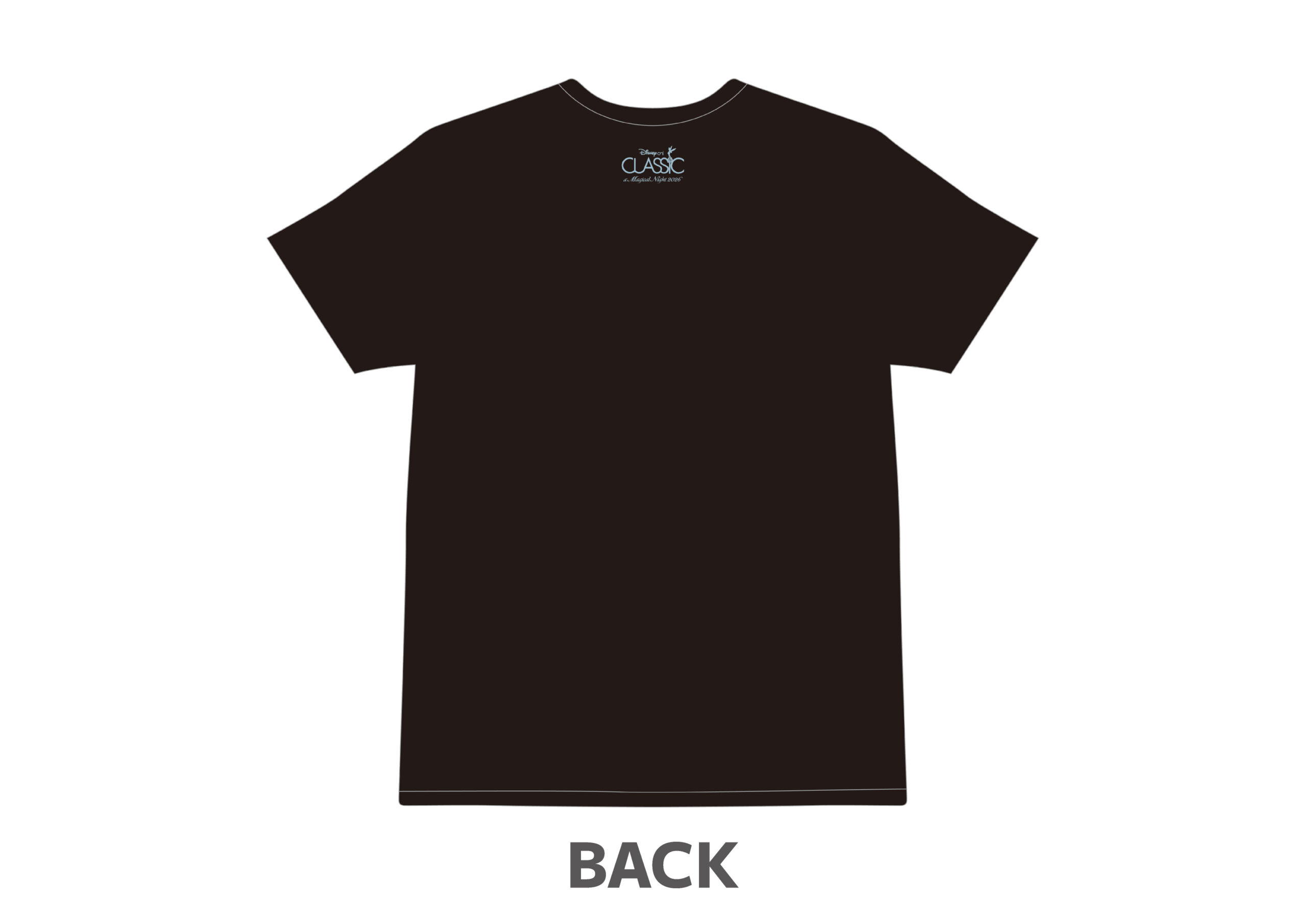 ロゴをプリントした黒のTシャツ背面