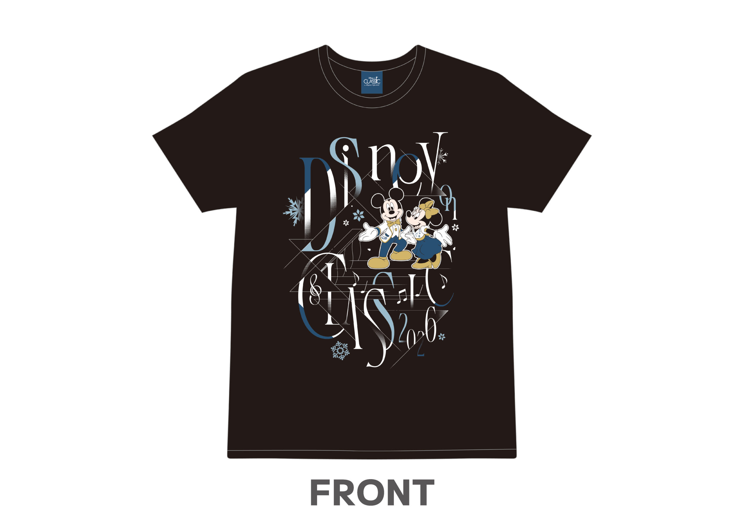 ミッキーマウスとミニーマウスを描いた黒のTシャツ前面