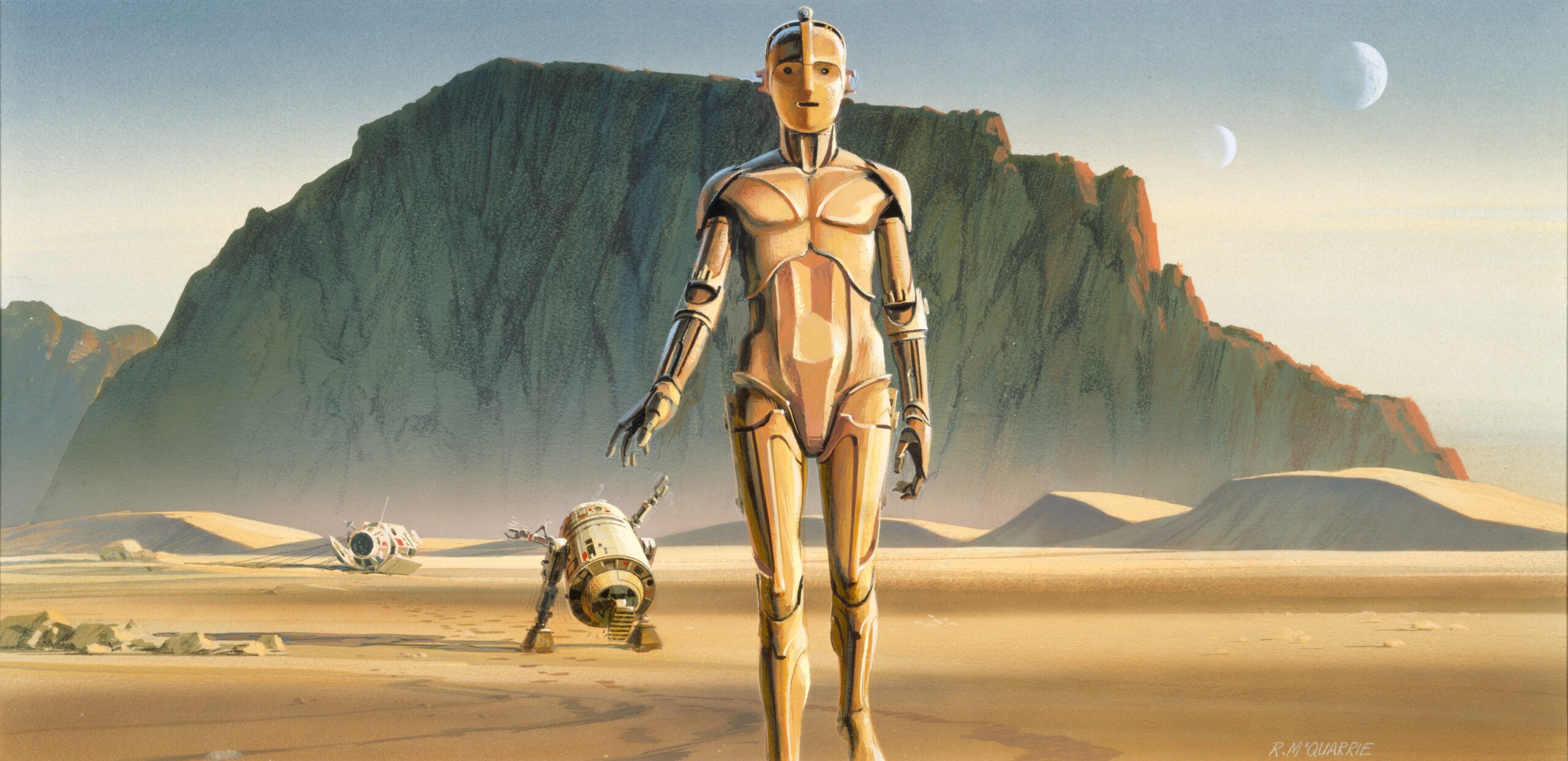ラルフ・マクウォーリーさんが砂漠のR2-D2とC-3POを描いた制作画